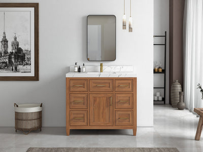 Santa Monica Teak Wood 42 in. W x 22 in. D Single Sink Bathroom Vanity - Willow Bath and Vanity