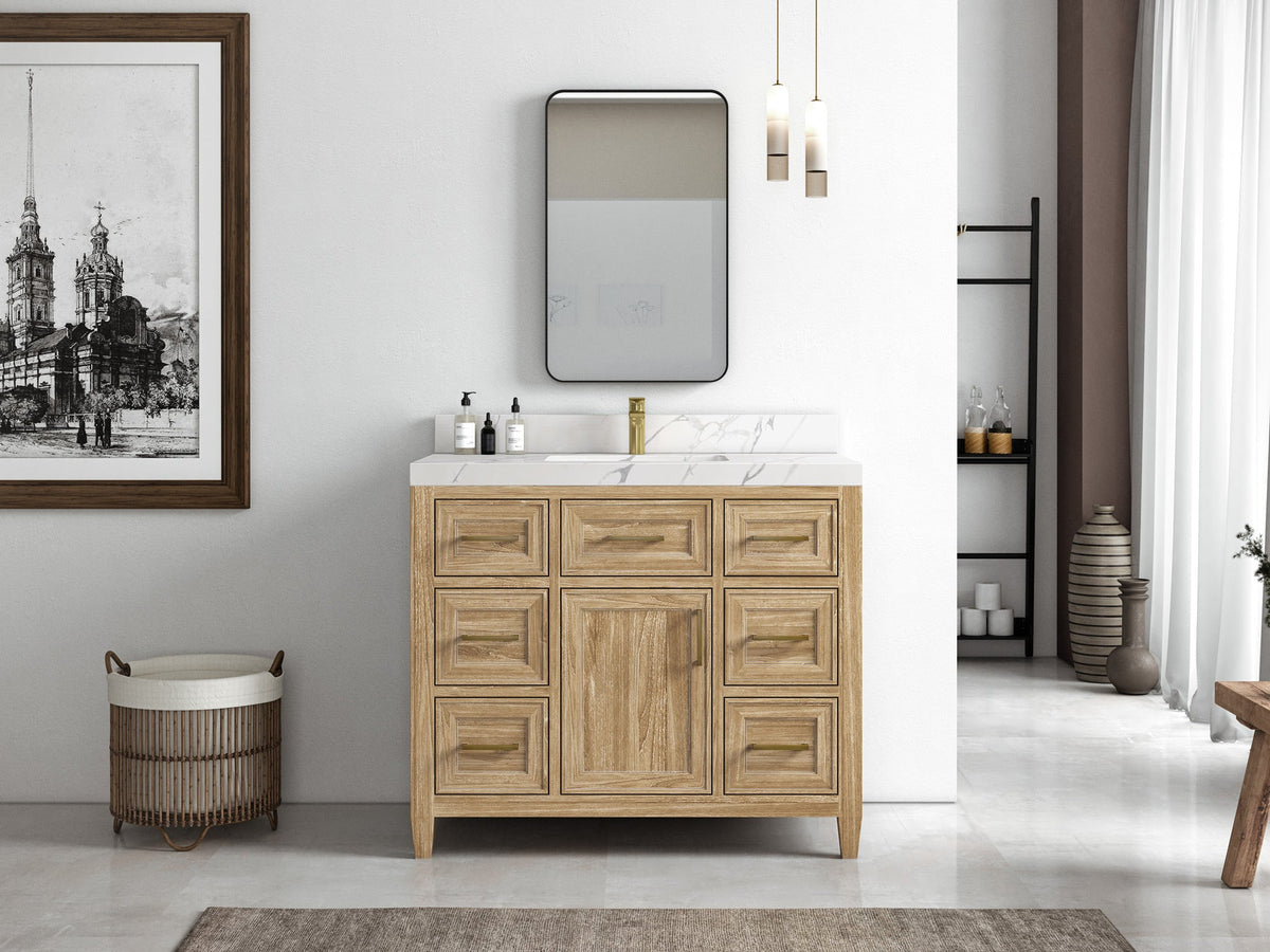 Santa Monica Teak Wood 42 in. W x 22 in. D Single Sink Bathroom Vanity - Willow Bath and Vanity