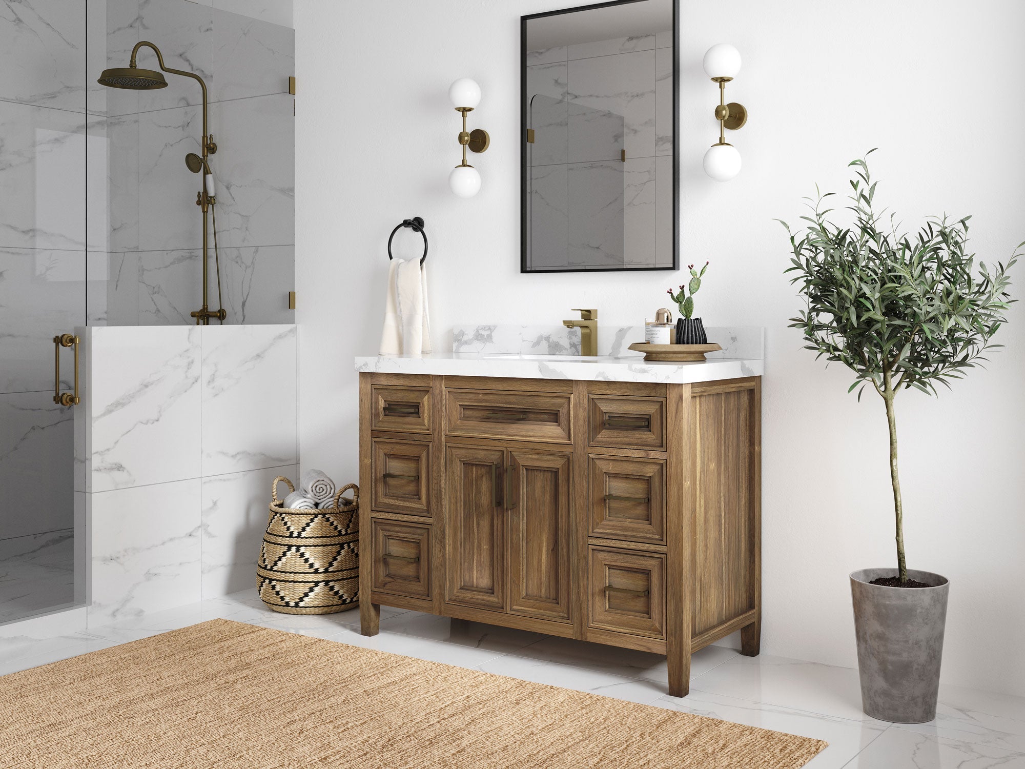 Santa Monica Teak Wood 48 in. W x 22 in. D Single Sink Bathroom Vanity - Willow Bath and Vanity