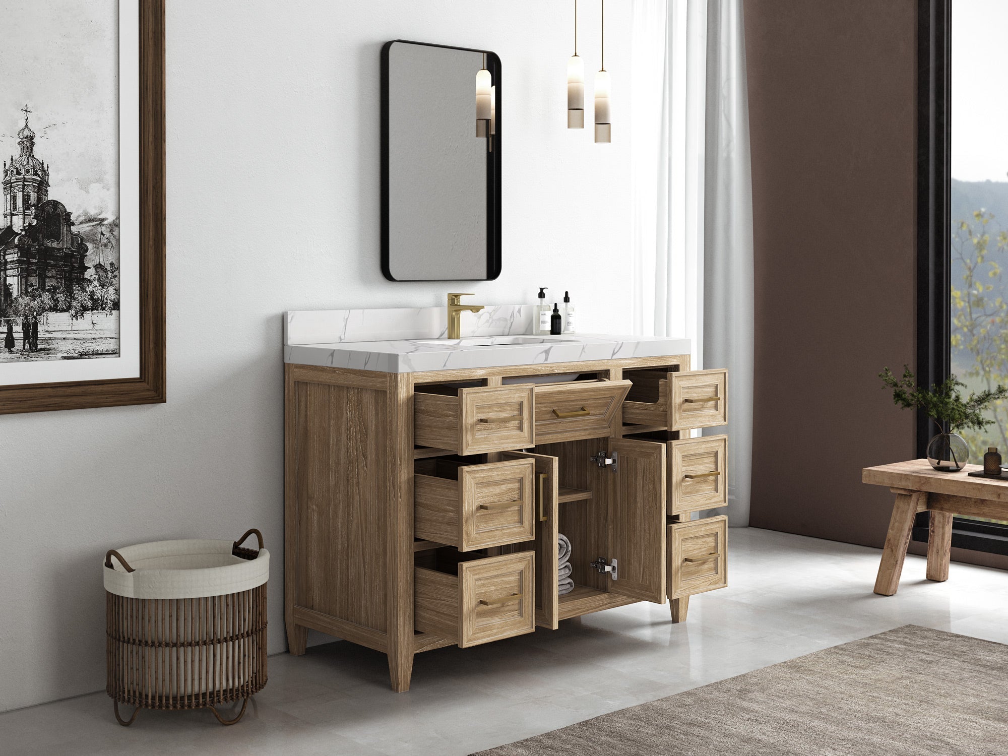 Santa Monica Teak Wood 48 in. W x 22 in. D Single Sink Bathroom Vanity - Willow Bath and Vanity