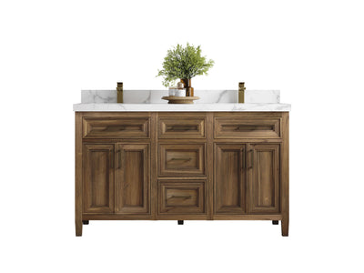 Santa Monica Teak Wood 60 in. W x 22 in. D Double Sink Bathroom Vanity - Willow Bath and Vanity