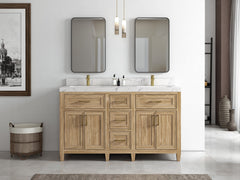 Santa Monica Teak Wood 60 in. W x 22 in. D Double Sink Bathroom Vanity - photo 4