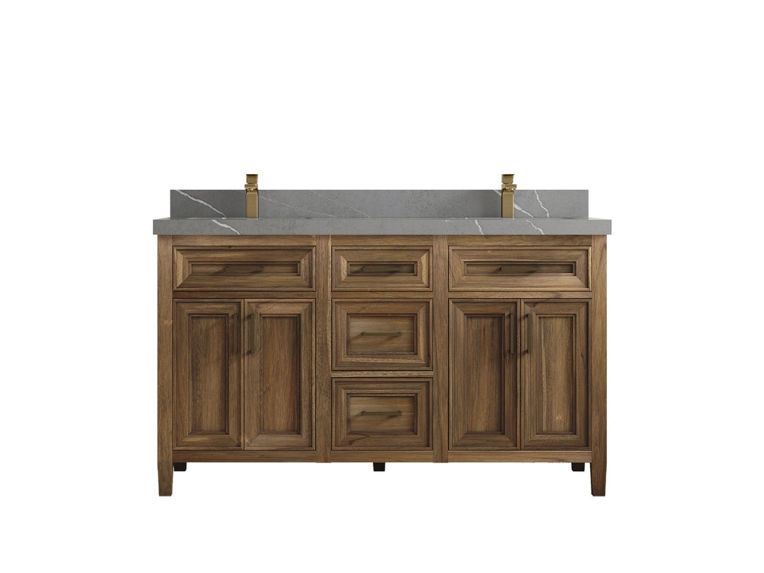 Santa Monica Teak Wood 60 in. W x 22 in. D Double Sink Bathroom Vanity - Willow Bath and Vanity