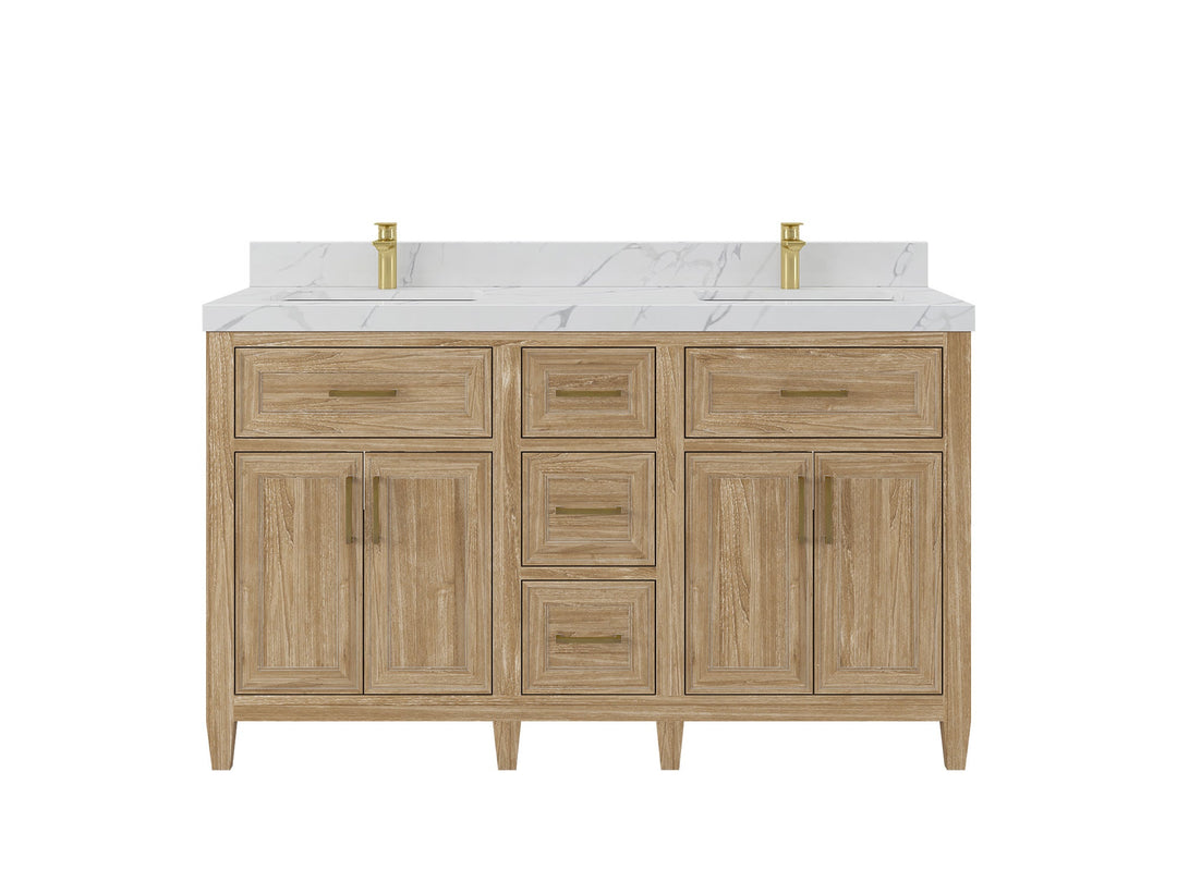 Santa Monica Teak Wood 60 in. W x 22 in. D Double Sink Bathroom Vanity - Willow Bath and Vanity