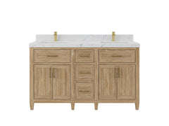 Santa Monica Teak Wood 60 in. W x 22 in. D Double Sink Bathroom Vanity - photo 1