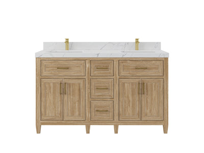 Santa Monica Teak Wood 60 in. W x 22 in. D Double Sink Bathroom Vanity - Willow Bath and Vanity
