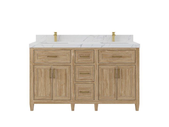 Santa Monica Teak Wood 60 in. W x 22 in. D Double Sink Bathroom Vanity - photo 1