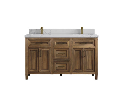 Santa Monica Teak Wood 60 in. W x 22 in. D Double Sink Bathroom Vanity - Willow Bath and Vanity