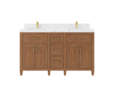 Santa Monica Teak Wood 60 in. W x 22 in. D Double Sink Bathroom Vanity - Willow Bath and Vanity