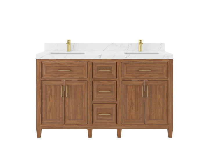 Santa Monica Teak Wood 60 in. W x 22 in. D Double Sink Bathroom Vanity - photo 1