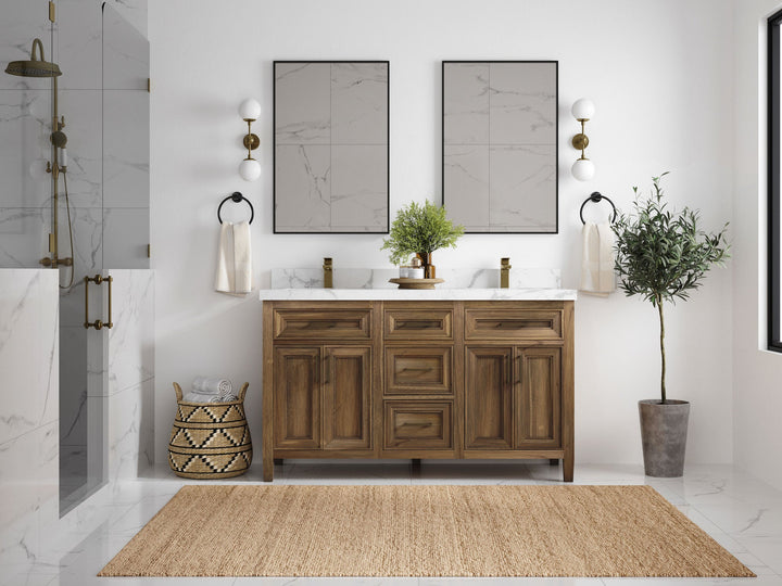 Santa Monica Teak Wood 60 in. W x 22 in. D Double Sink Bathroom Vanity - photo 4