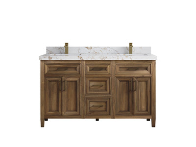 Santa Monica Teak Wood 60 in. W x 22 in. D Double Sink Bathroom Vanity - Willow Bath and Vanity