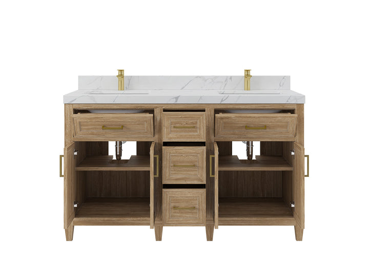 Santa Monica Teak Wood 60 in. W x 22 in. D Double Sink Bathroom Vanity - photo 3