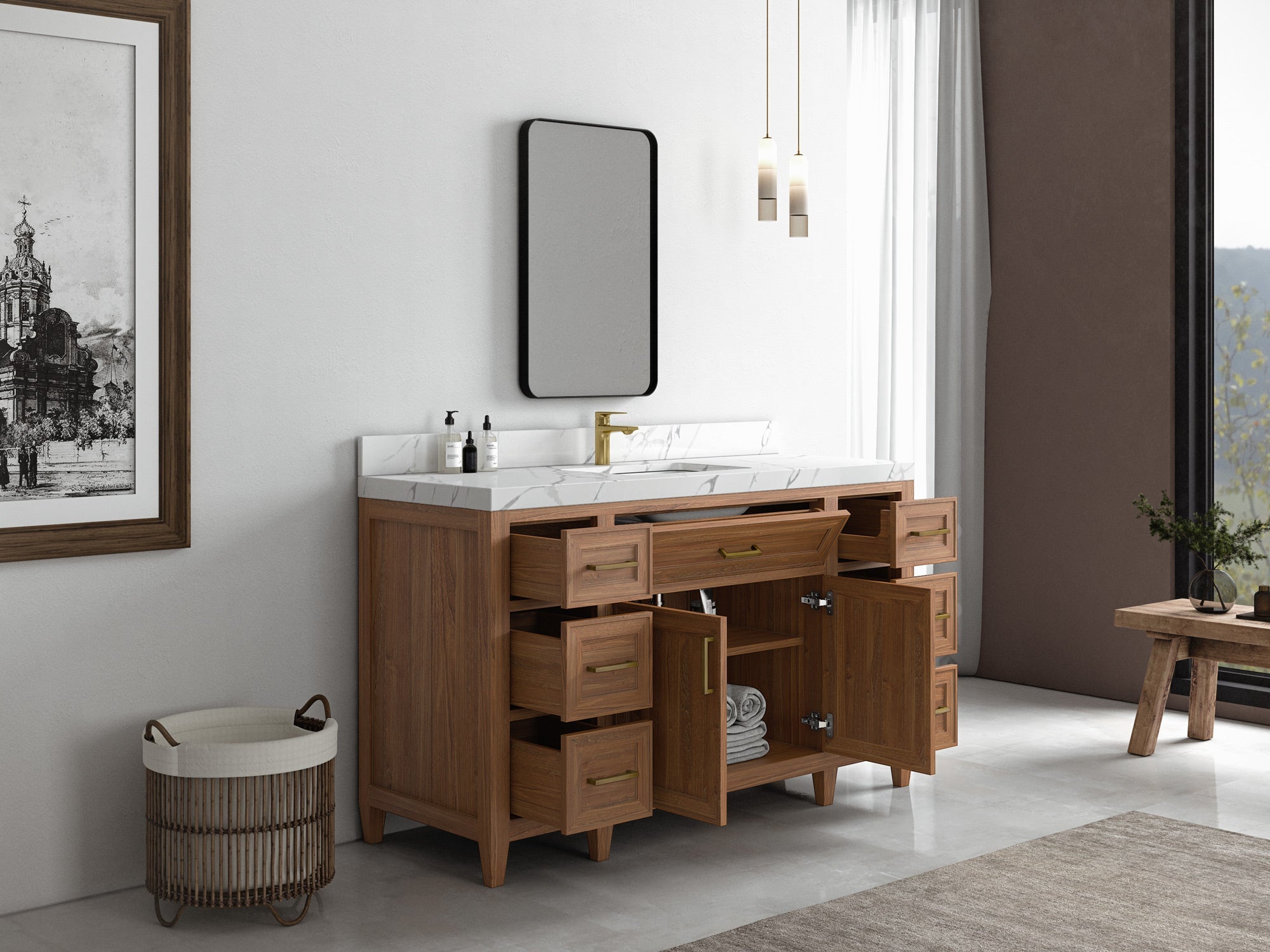 Santa Monica Teak Wood 60 in. W x 22 in. D Single Sink Bathroom Vanity - Willow Bath and Vanity