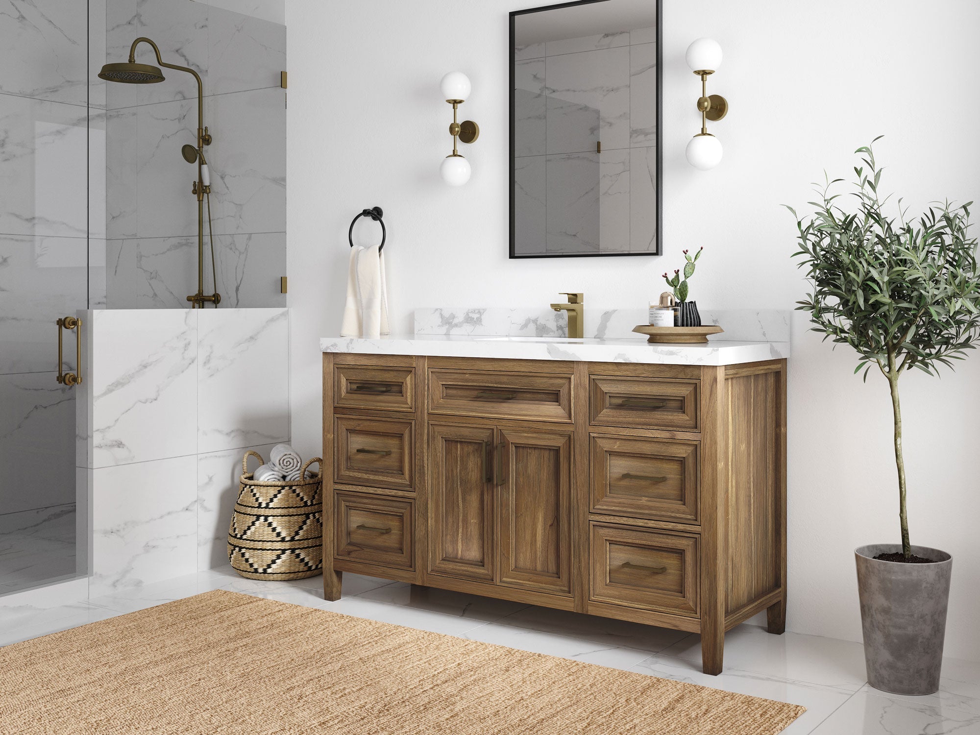 Santa Monica Teak Wood 60 in. W x 22 in. D Single Sink Bathroom Vanity - Willow Bath and Vanity