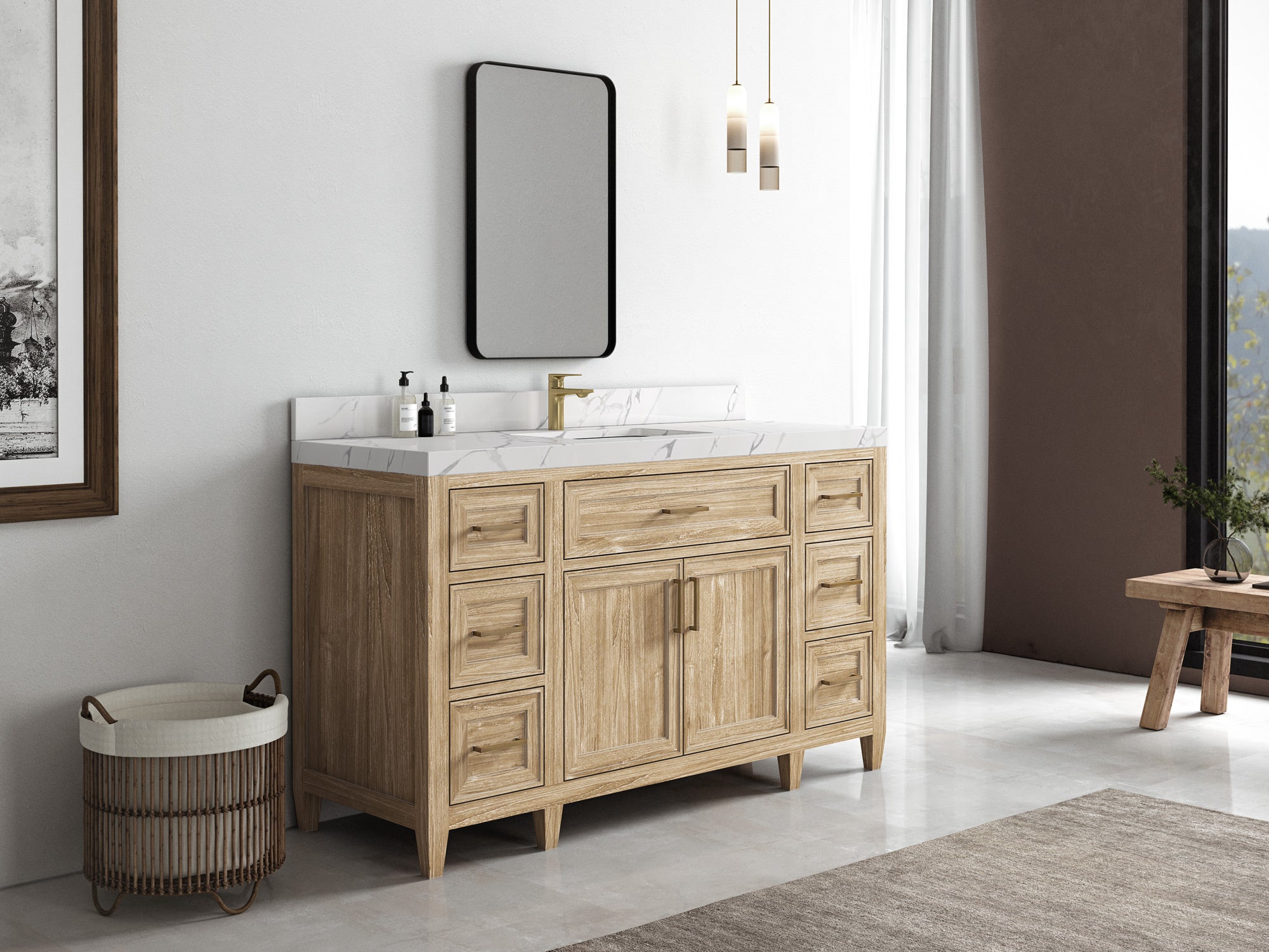 Santa Monica Teak Wood 60 in. W x 22 in. D Single Sink Bathroom Vanity - Willow Bath and Vanity