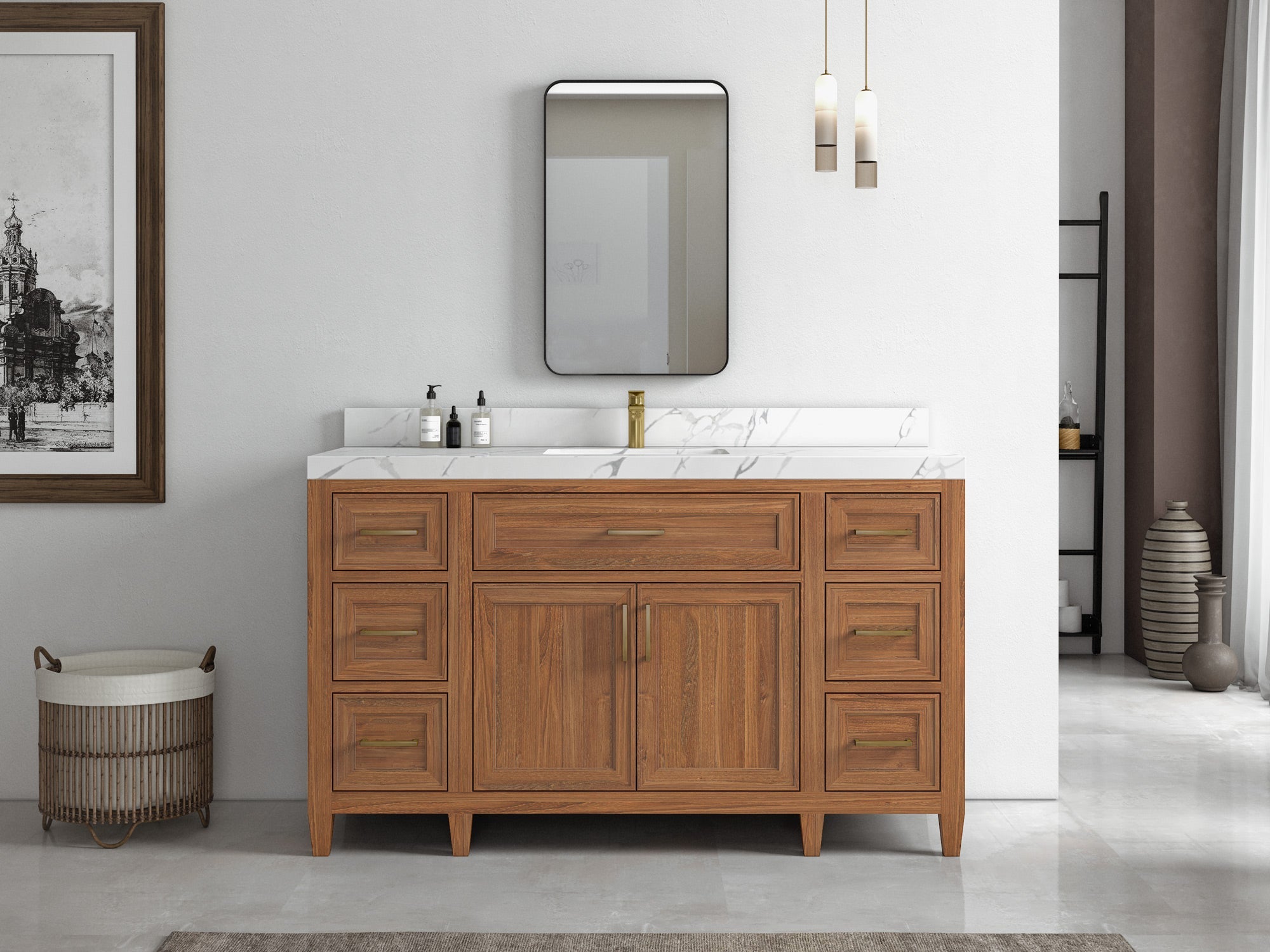 Santa Monica Teak Wood 60 in. W x 22 in. D Single Sink Bathroom Vanity - Willow Bath and Vanity