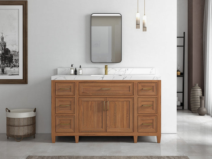 Santa Monica Teak Wood 60 in. W x 22 in. D Single Sink Bathroom Vanity - photo 4