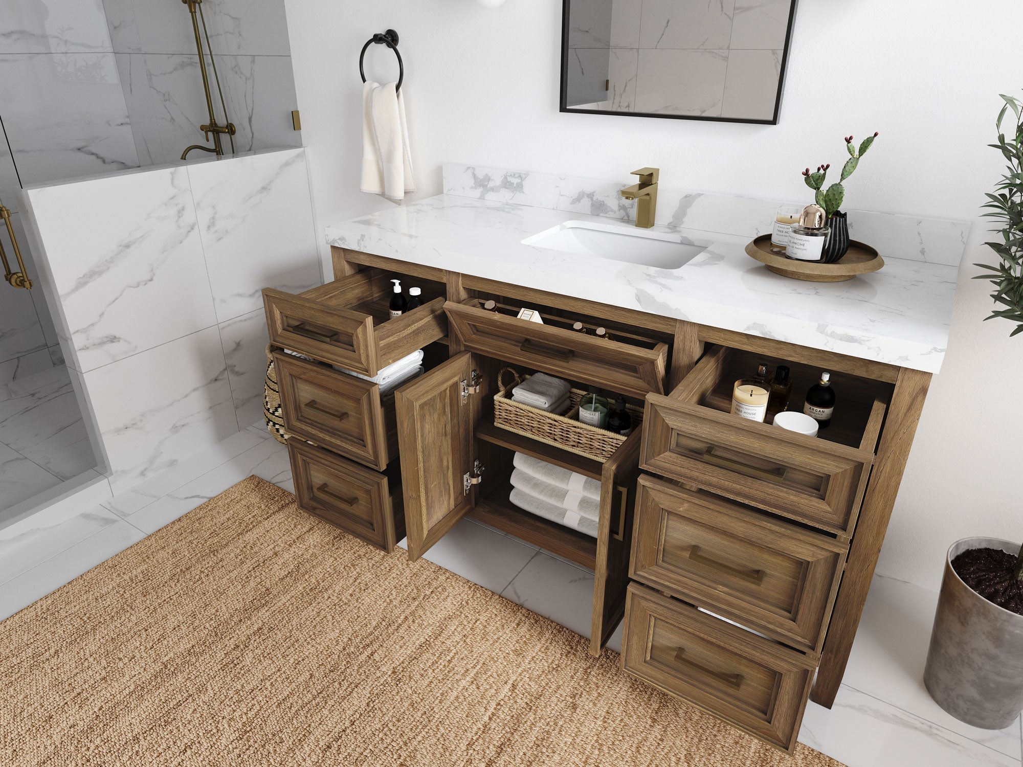 Santa Monica Teak Wood 60 in. W x 22 in. D Single Sink Bathroom Vanity - Willow Bath and Vanity