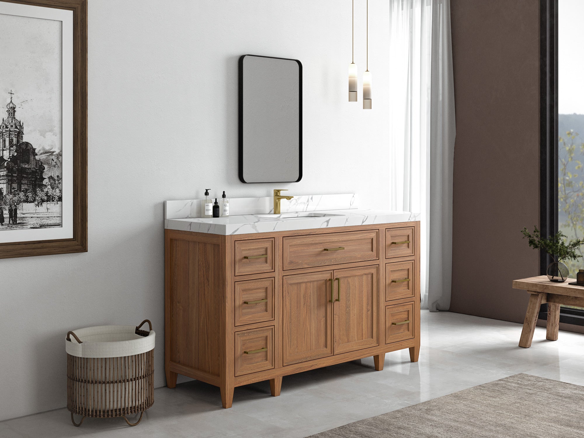 Santa Monica Teak Wood 60 in. W x 22 in. D Single Sink Bathroom Vanity - Willow Bath and Vanity
