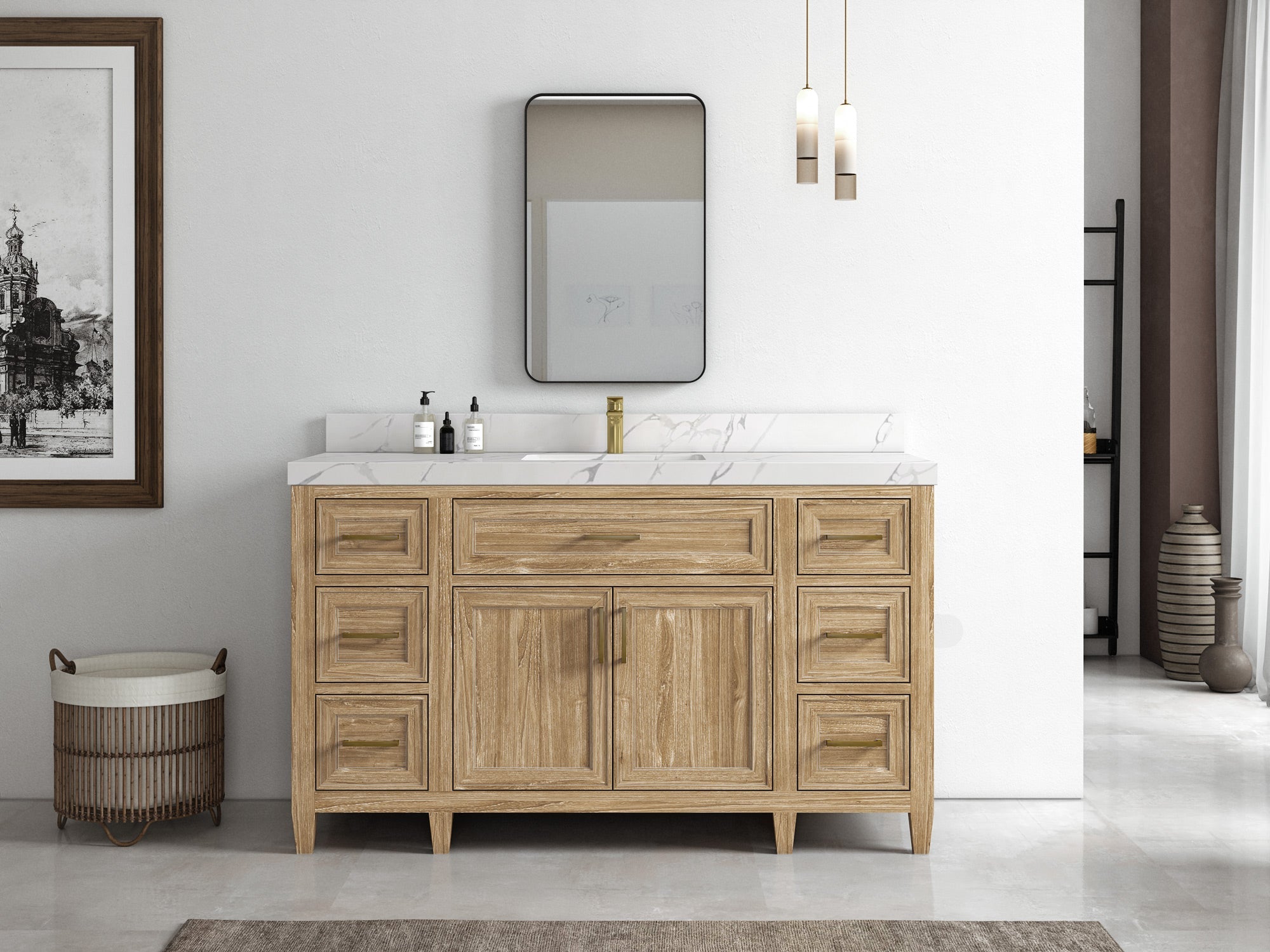 Santa Monica Teak Wood 60 in. W x 22 in. D Single Sink Bathroom Vanity - Willow Bath and Vanity