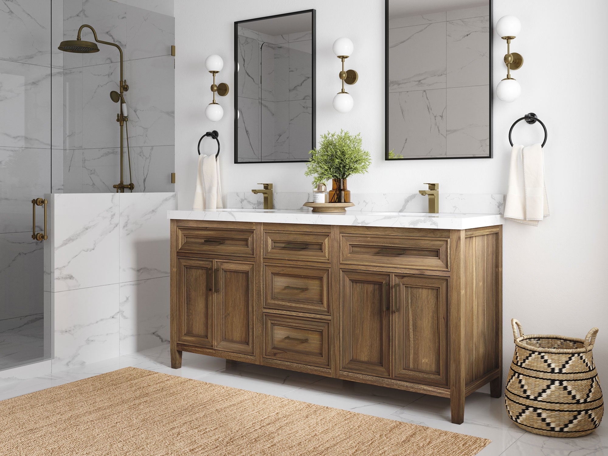 Santa Monica Teak Wood 72 in. W x 22 in. D Double Sink Bathroom Vanity - Willow Bath and Vanity