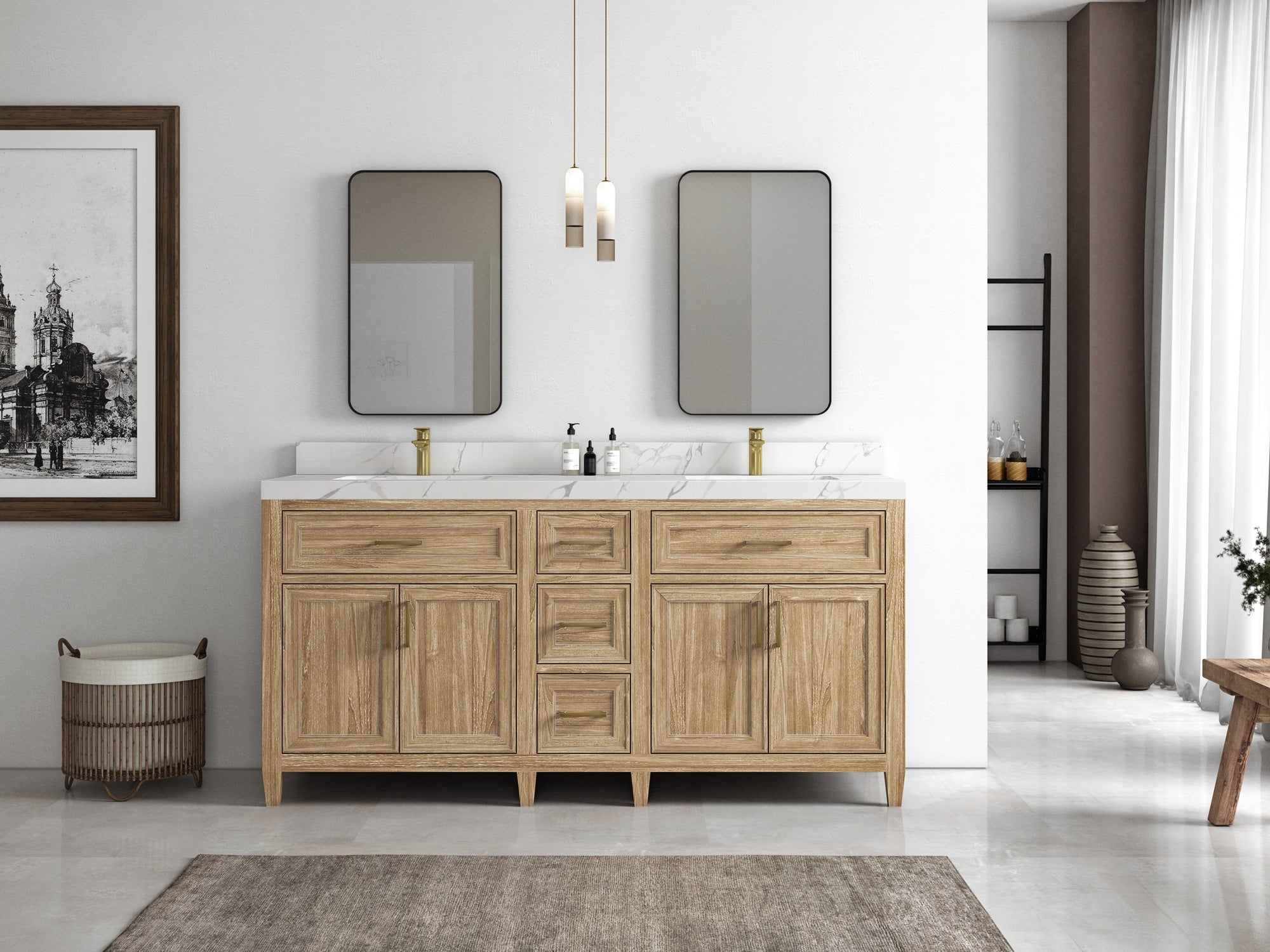Santa Monica Teak Wood 72 in. W x 22 in. D Double Sink Bathroom Vanity - Willow Bath and Vanity