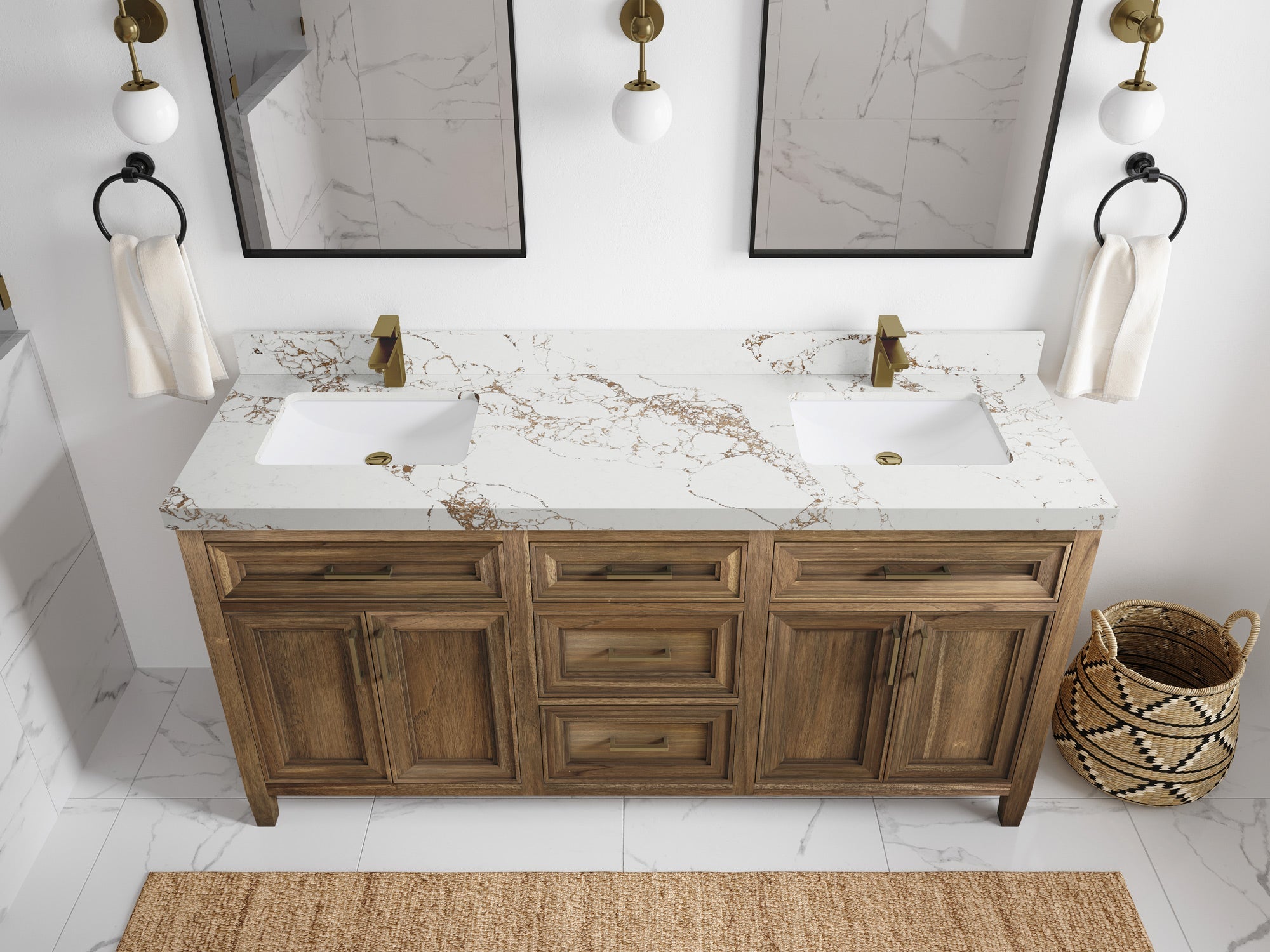 Santa Monica Teak Wood 72 in. W x 22 in. D Double Sink Bathroom Vanity - Willow Bath and Vanity