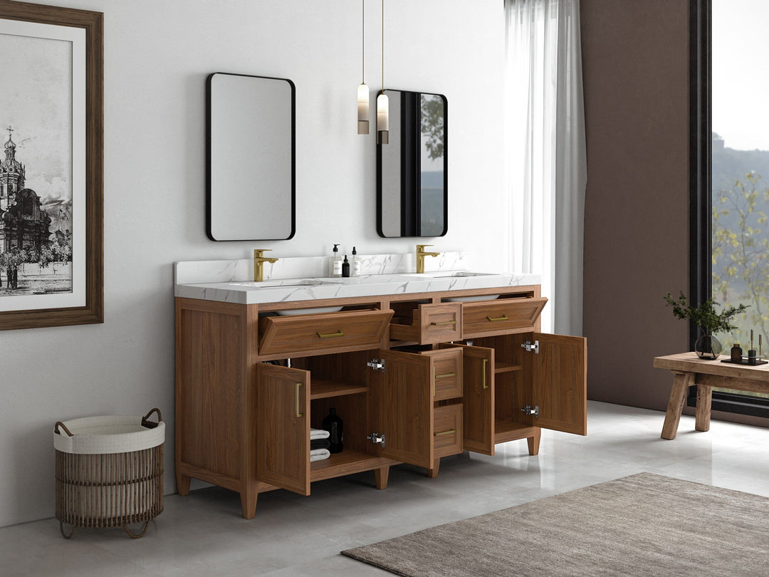 Santa Monica Teak Wood 72 in. W x 22 in. D Double Sink Bathroom Vanity - Willow Bath and Vanity