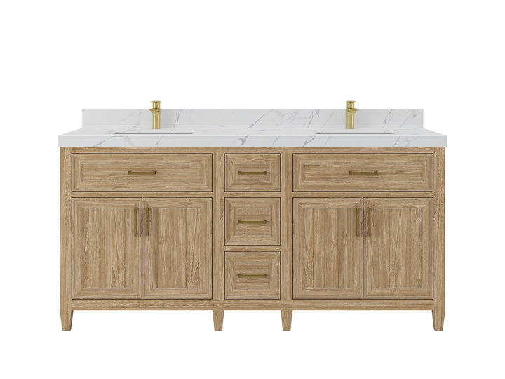 Santa Monica Teak Wood 72 in. W x 22 in. D Double Sink Bathroom Vanity - photo 1