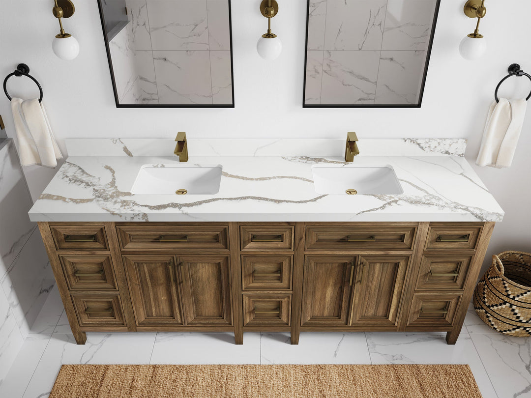 Santa Monica Teak Wood 84 in. W x 22 in. D Double Sink Bathroom Vanity - Willow Bath and Vanity