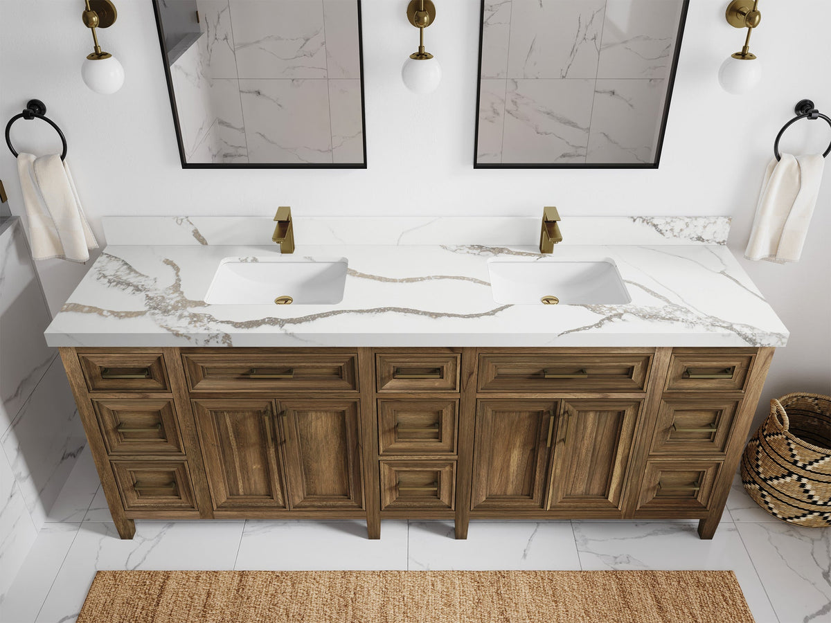 Santa Monica Teak Wood 84 in. W x 22 in. D Double Sink Bathroom Vanity - Willow Bath and Vanity