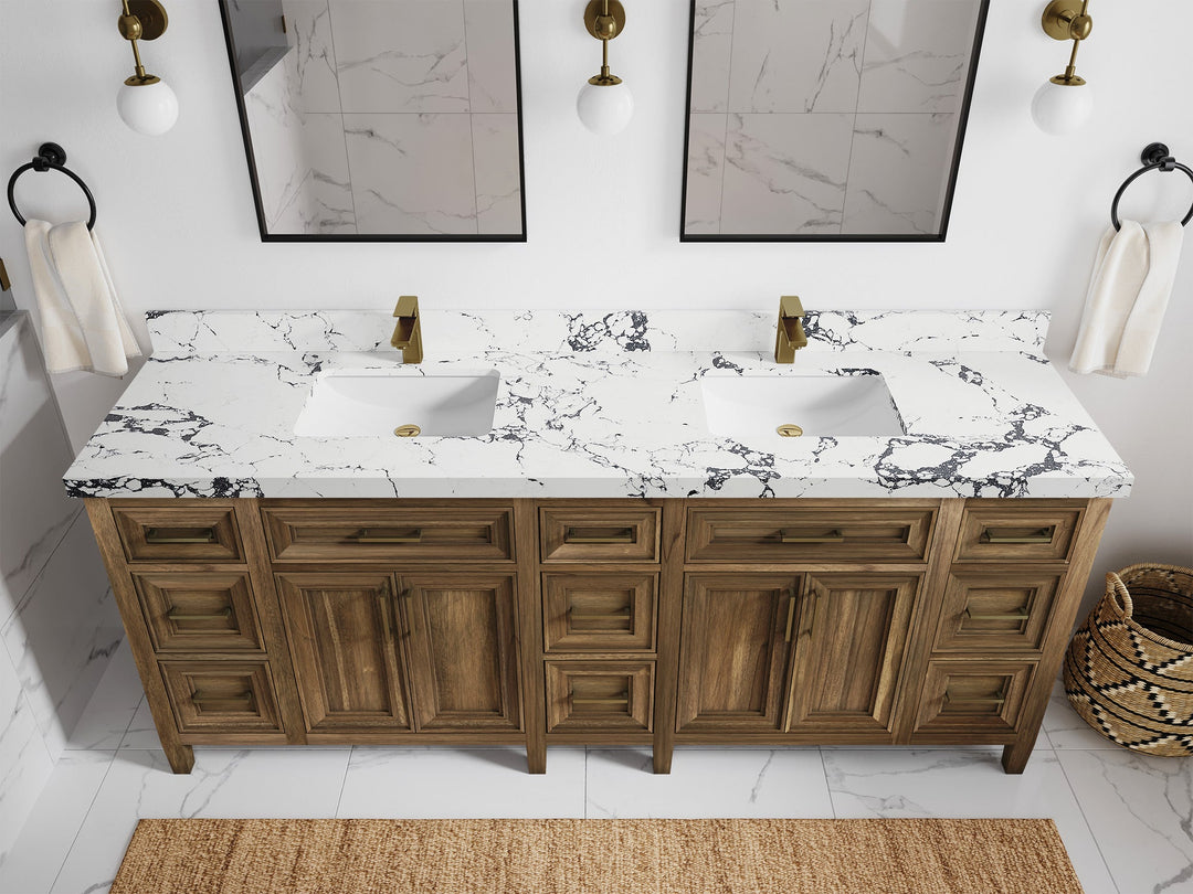 Santa Monica Teak Wood 84 in. W x 22 in. D Double Sink Bathroom Vanity - Willow Bath and Vanity