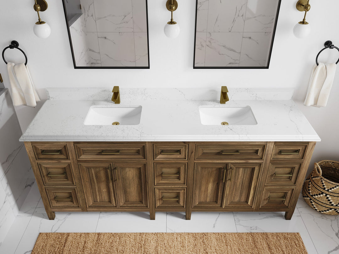 Santa Monica Teak Wood 84 in. W x 22 in. D Double Sink Bathroom Vanity - Willow Bath and Vanity