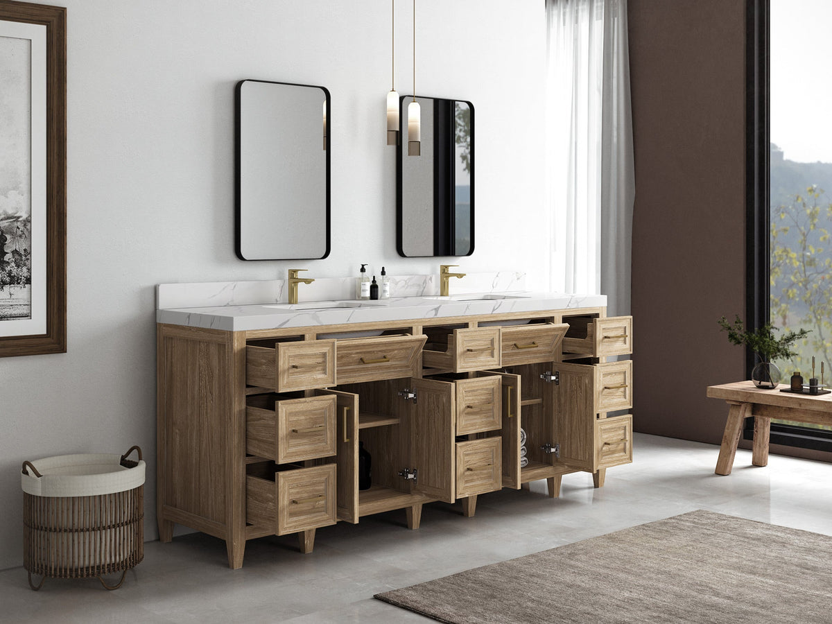 Santa Monica Teak Wood 84 in. W x 22 in. D Double Sink Bathroom Vanity - Willow Bath and Vanity