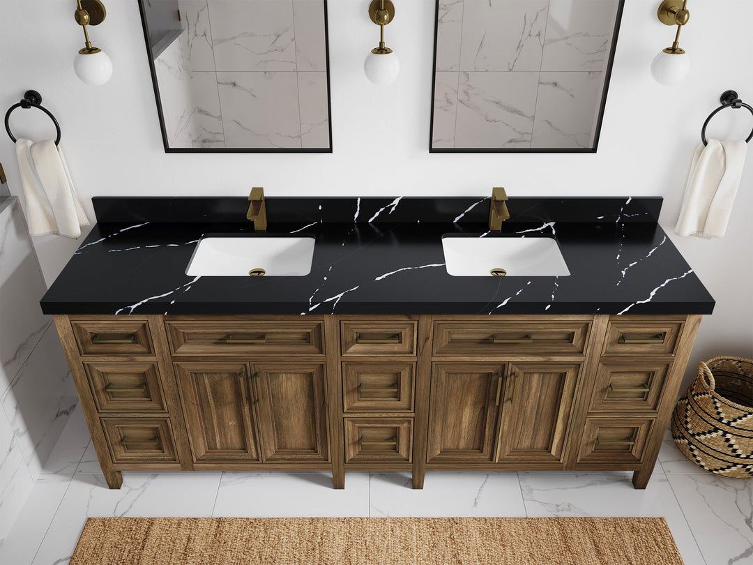 Santa Monica Teak Wood 84 in. W x 22 in. D Double Sink Bathroom Vanity - Willow Bath and Vanity