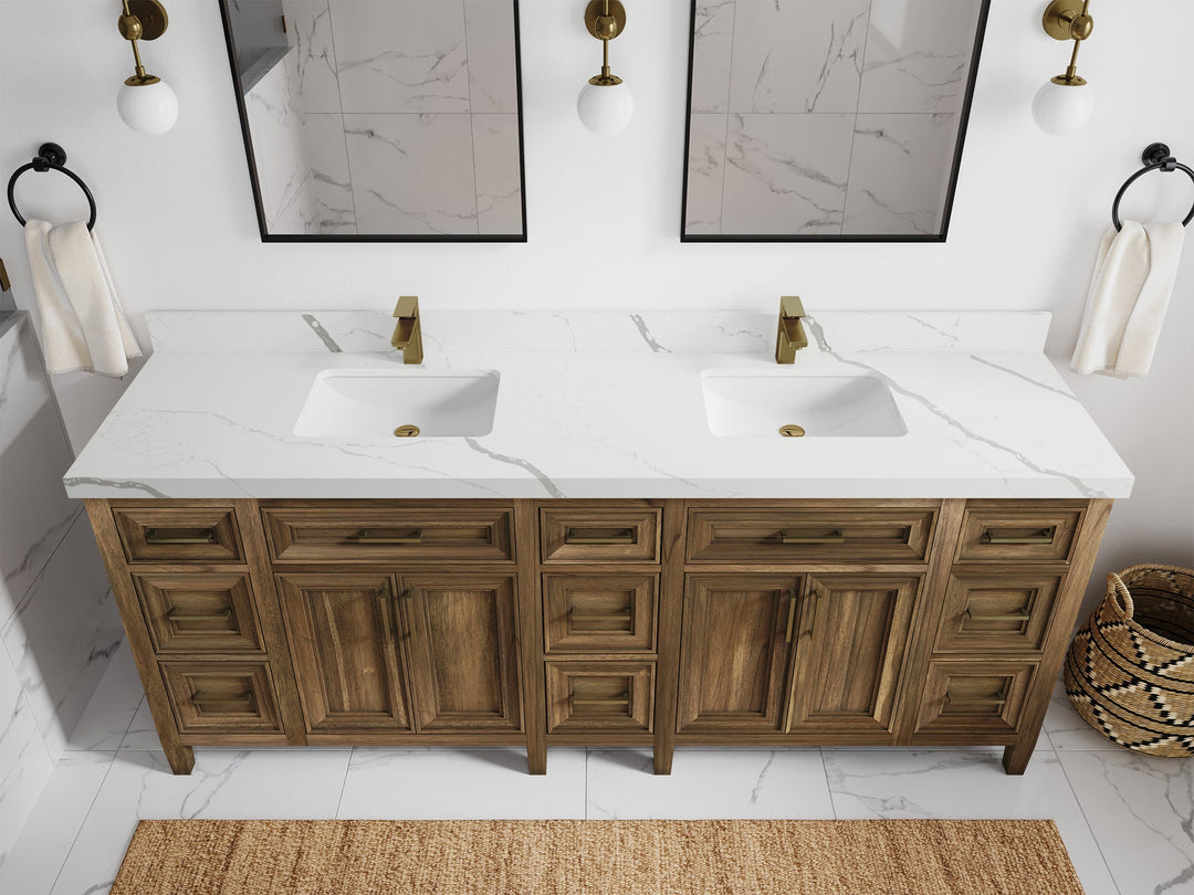 Santa Monica Teak Wood 84 in. W x 22 in. D Double Sink Bathroom Vanity - Willow Bath and Vanity