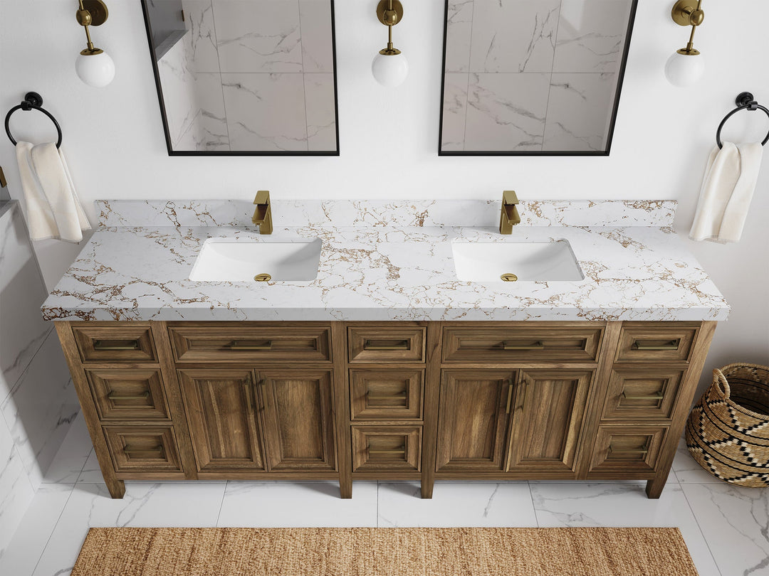 Santa Monica Teak Wood 84 in. W x 22 in. D Double Sink Bathroom Vanity - Willow Bath and Vanity
