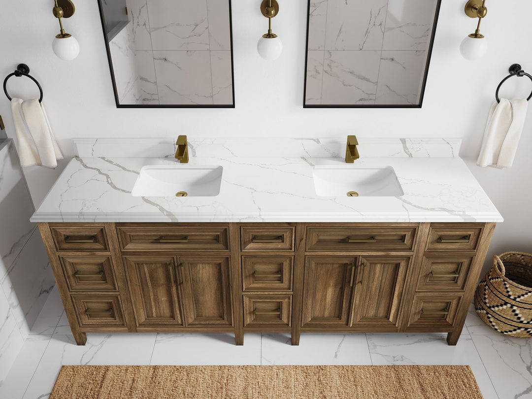 Santa Monica Teak Wood 84 in. W x 22 in. D Double Sink Bathroom Vanity - Willow Bath and Vanity