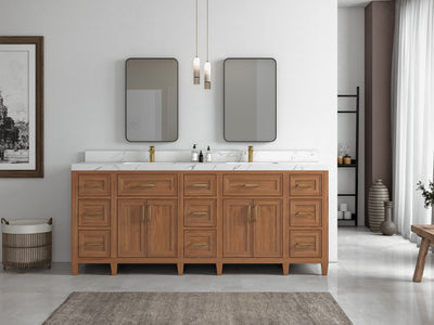 Santa Monica Teak Wood 84 in. W x 22 in. D Double Sink Bathroom Vanity - Willow Bath and Vanity