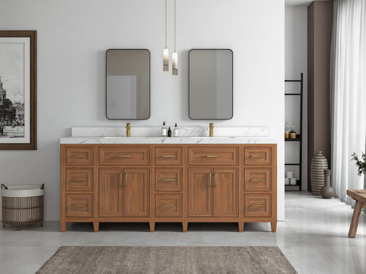 Santa Monica Teak Wood 84 in. W x 22 in. D Double Sink Bathroom Vanity - photo 4