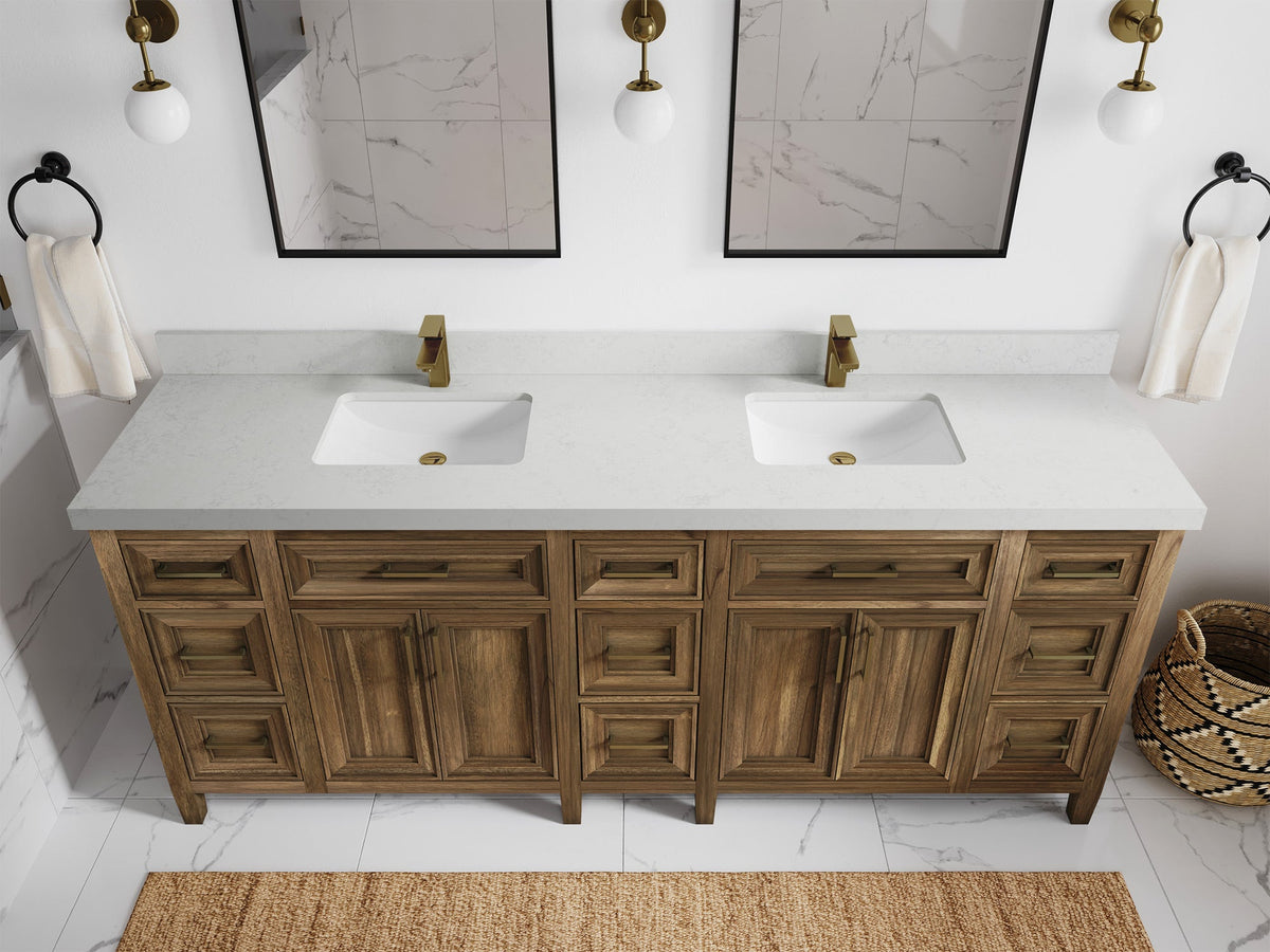 Santa Monica Teak Wood 84 in. W x 22 in. D Double Sink Bathroom Vanity - Willow Bath and Vanity