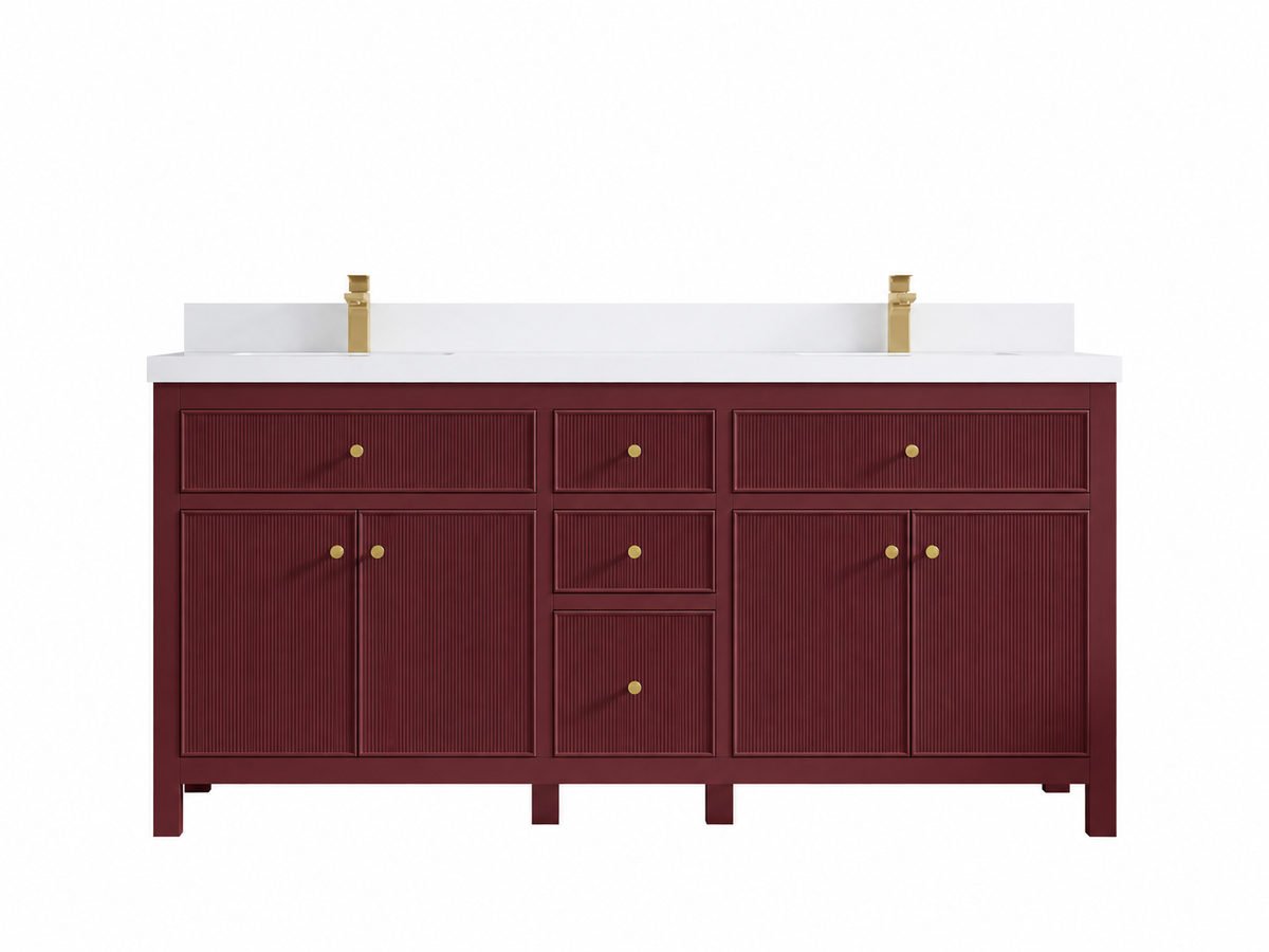 Sonoma 72-inch Burgundy vanity with White Quartz countertop — front view