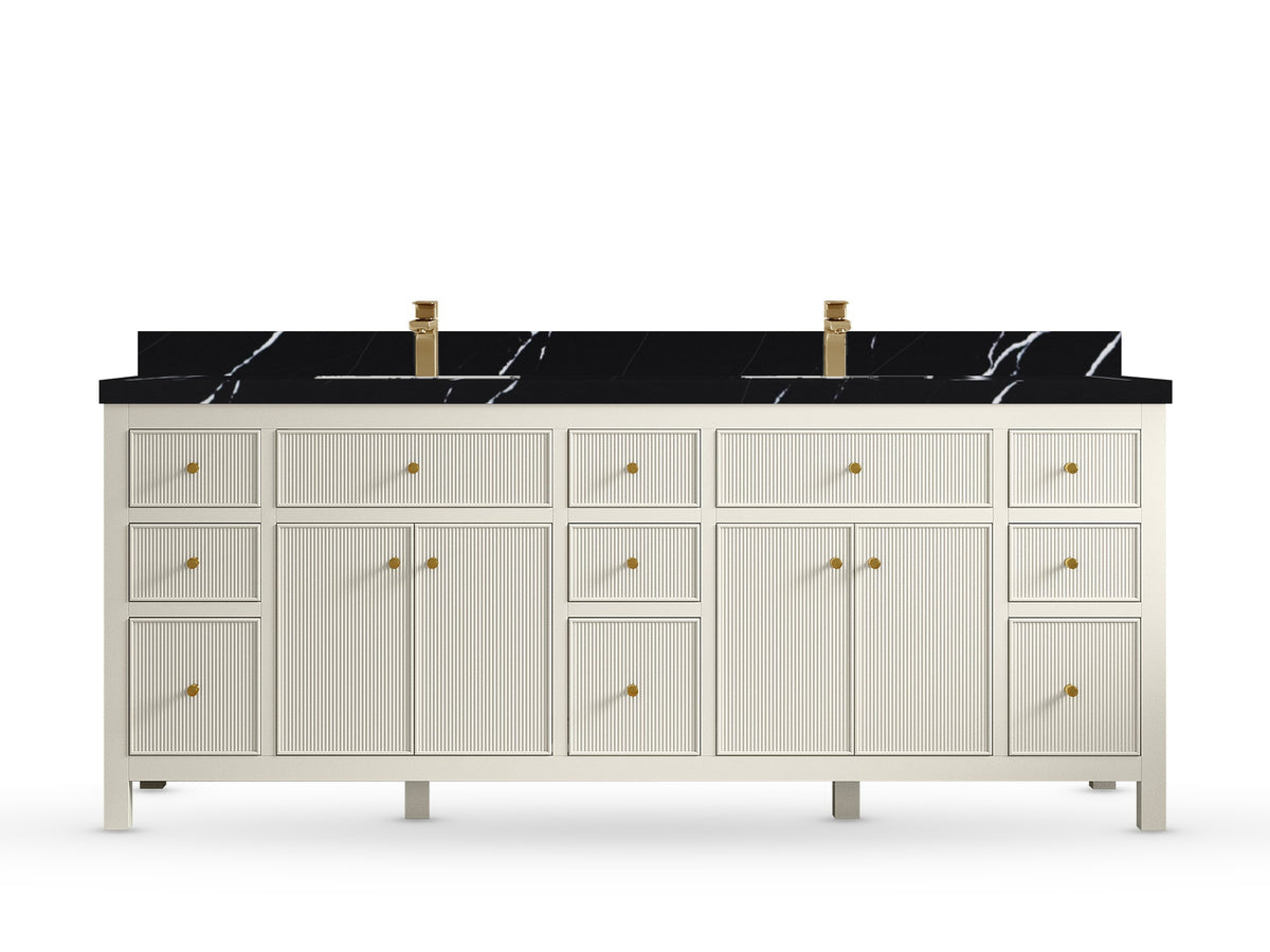 Sonoma 84 Alabaster, Calacatta Black Quartz, front view