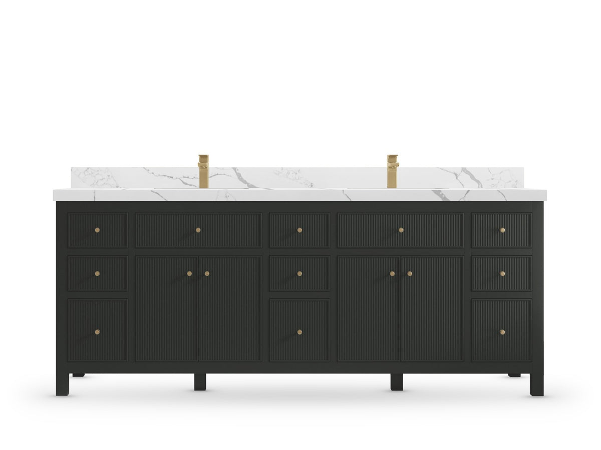 Sonoma 84 Black Top, Calacatta Laza Quartz, front view