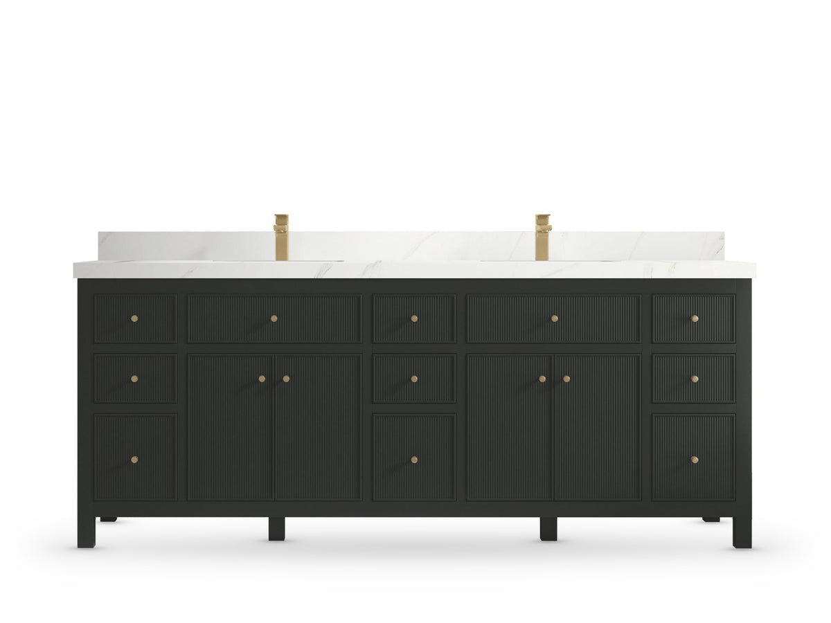 Sonoma 84 Black Top, Calacatta Sienna Quartz, front view