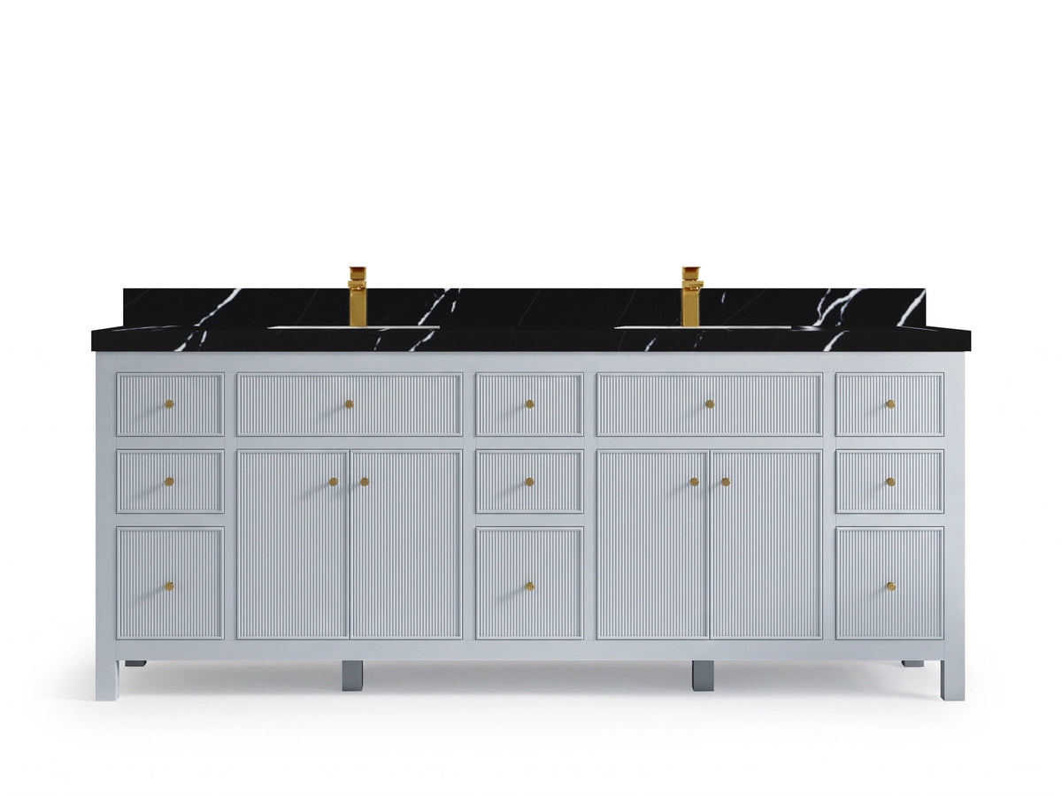 Sonoma 84 Blue Heather, Calacatta Black Quartz, front view