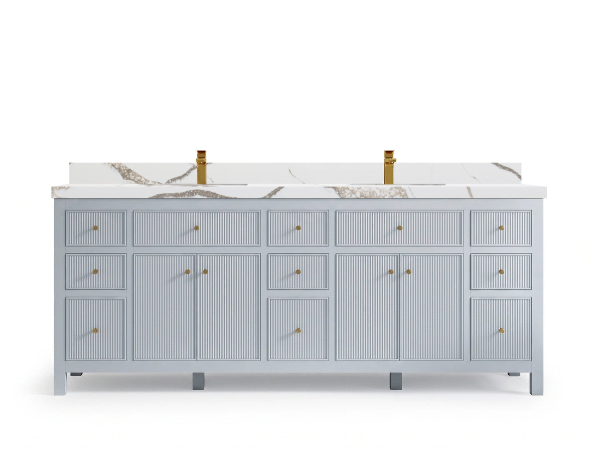 Sonoma 84 Blue Heather, Calacatta Gold Quartz, front view