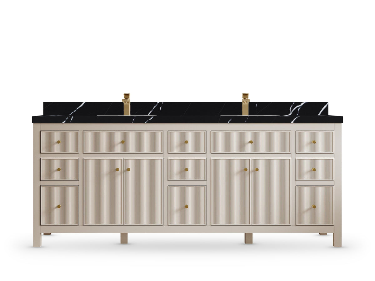 Sonoma 84 Fine Grain Linen Beige, Calacatta Black Quartz, front view