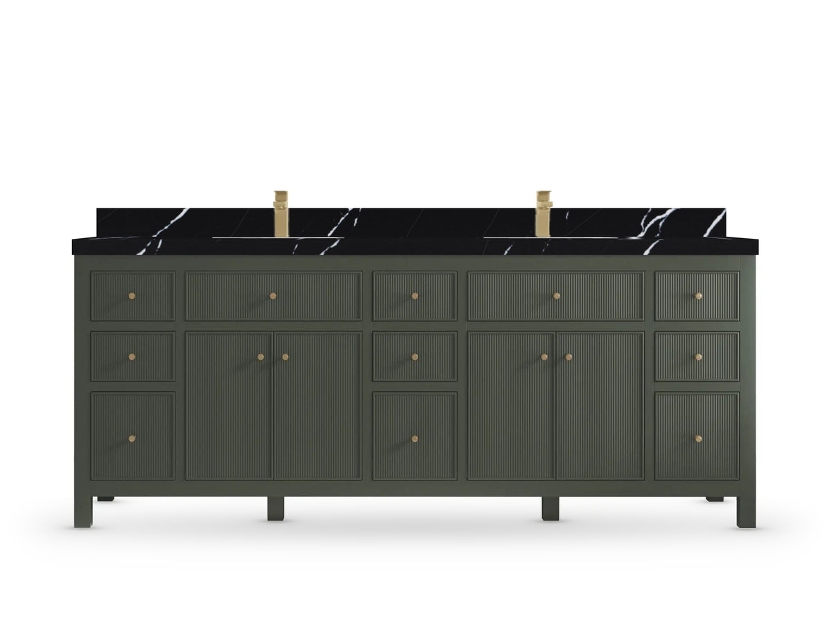 Sonoma 84 Pewter Green, Calacatta Black Quartz, front view